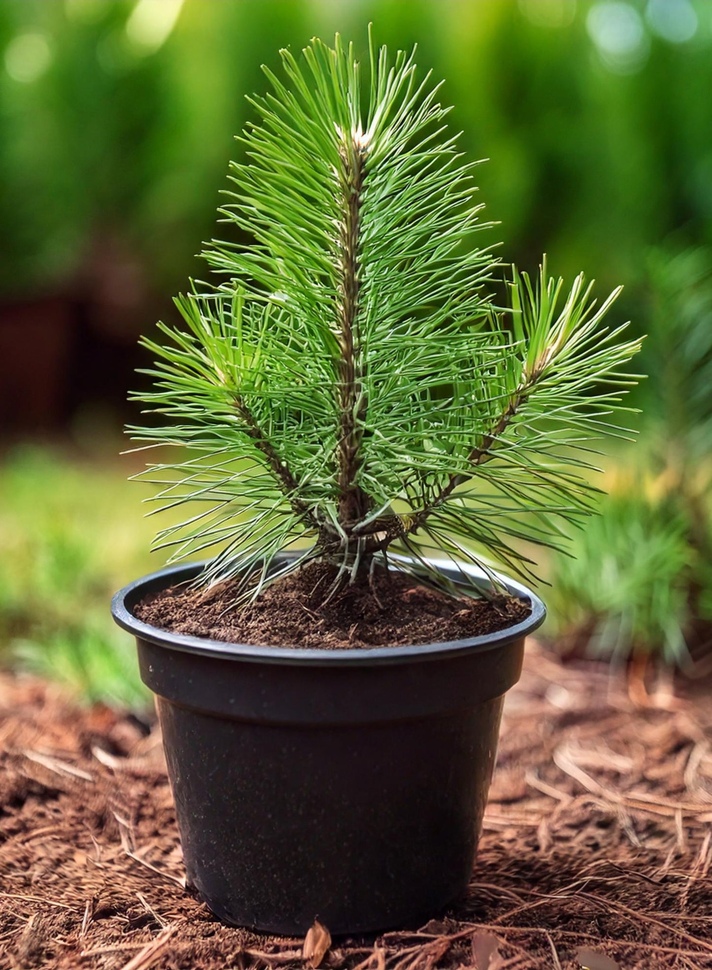 Example of a young potted Jeffrey pine evergreen seedling displaying it's robust growth habits.